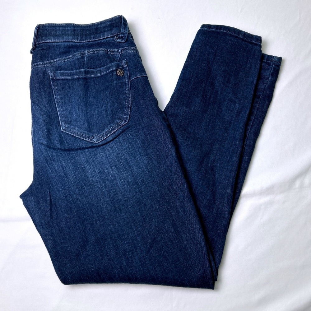 Democracy Womens Mid Rise Ab"solution" Distressed Skinny Jeans Size 10 Dark Wash